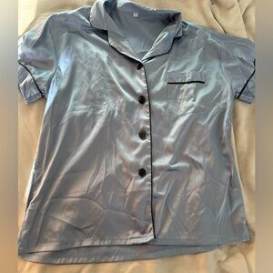 Blue Satin Button-Up Bridesmaid PJ set